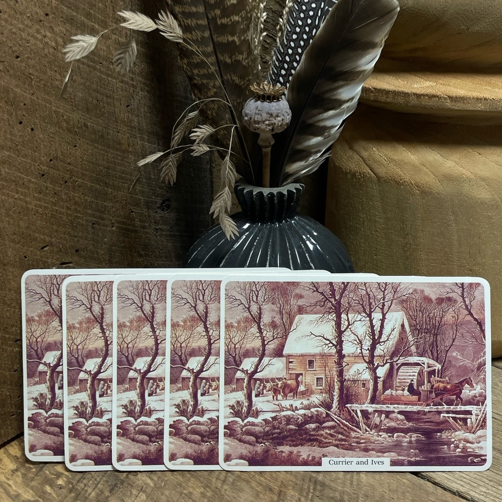 Vintage Currier & Ives Postcards Vintage set of 5 Winter Scene 5x7 Nostalgic